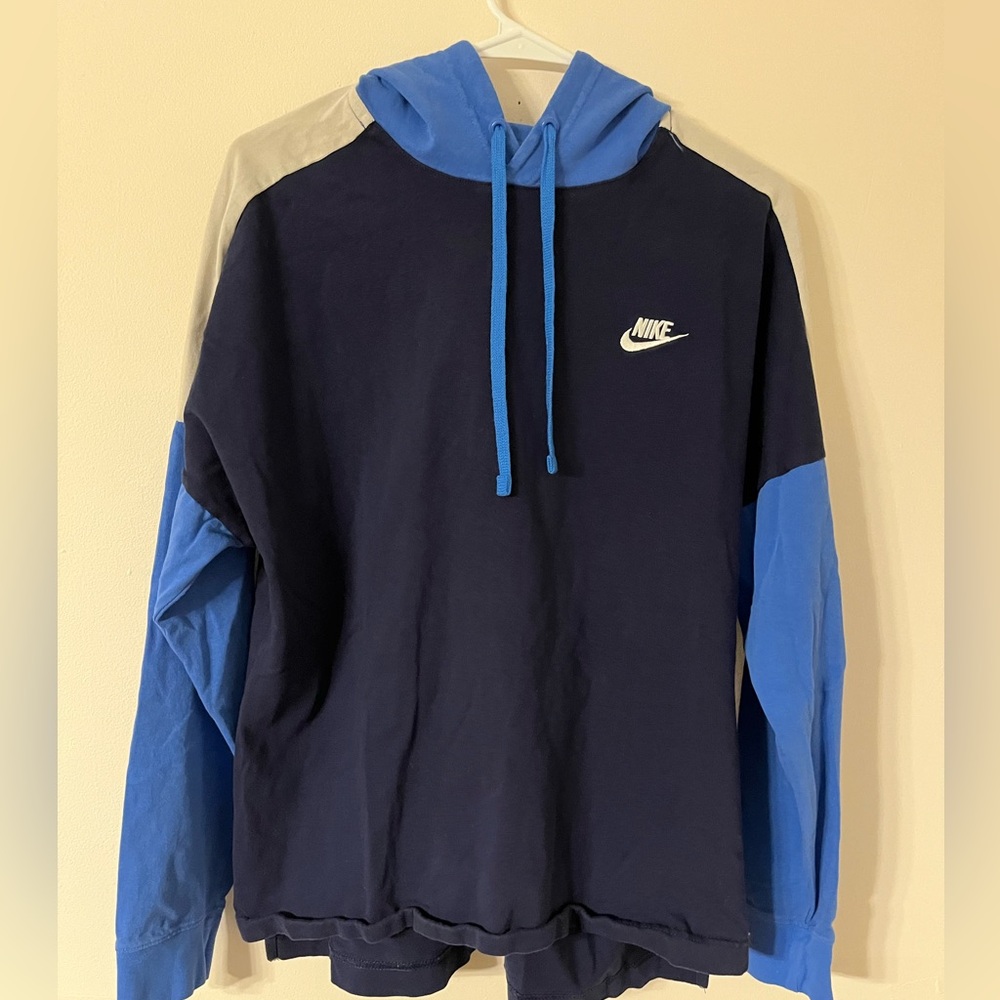 Nike Cotton Hoodie Sweatshirt Swoosh Embroidered Logo Color Block Blue Men's M